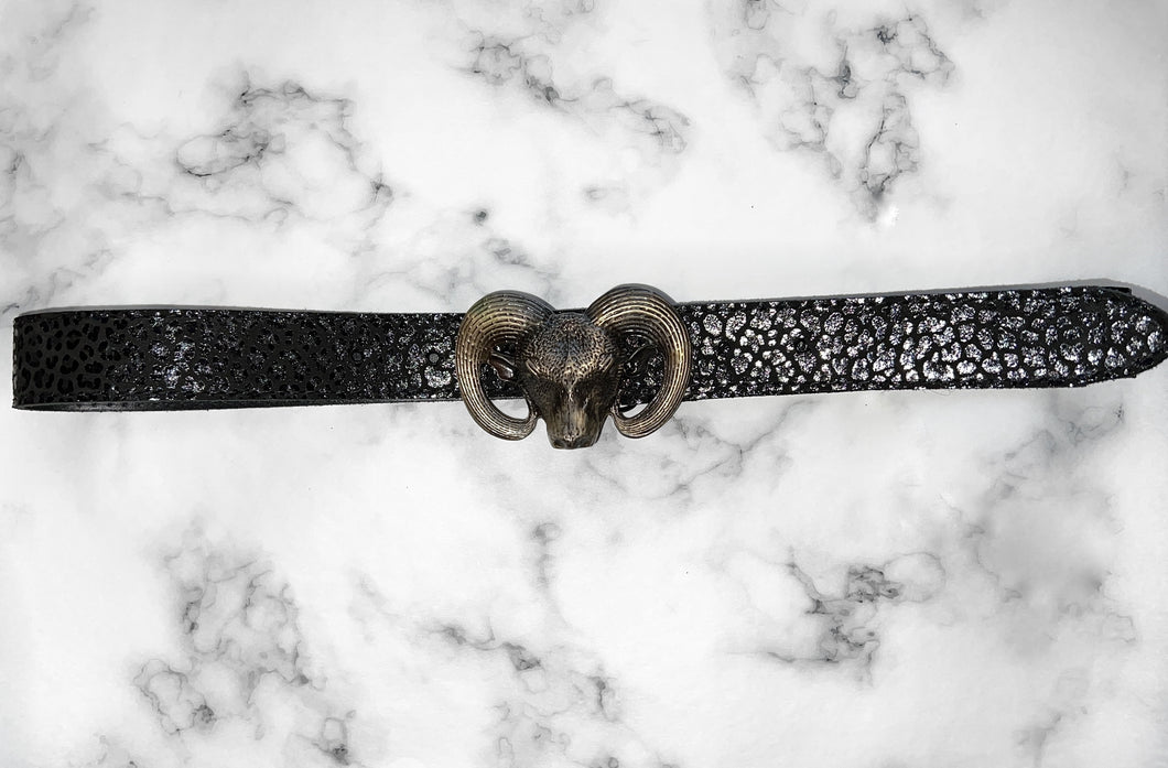 Cinturón Buey Negro Print Leopardo